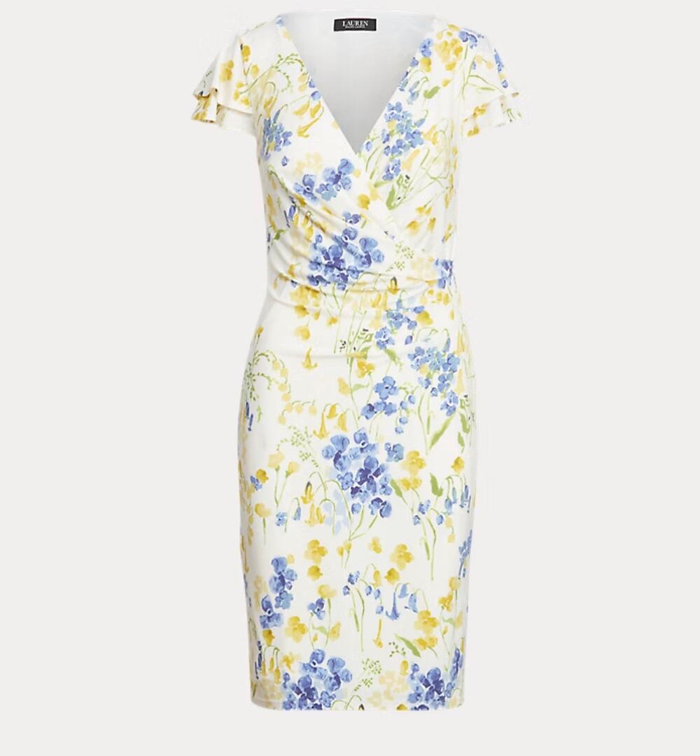 Lauren Ralph Lauren Black Label Floral Jersey Surplice Dress 16